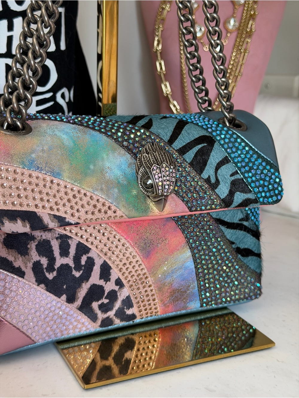 Kurt Geiger Kensington Multicolor Iridescent Animal Print Shoulder Bag - Picture 4 of 14
